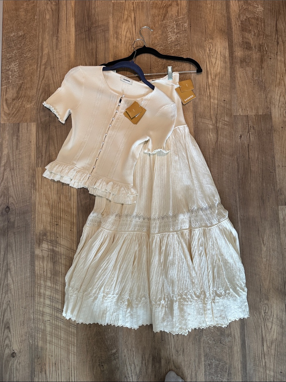 SANDRO Knit Ruffle Top and Skirt Set